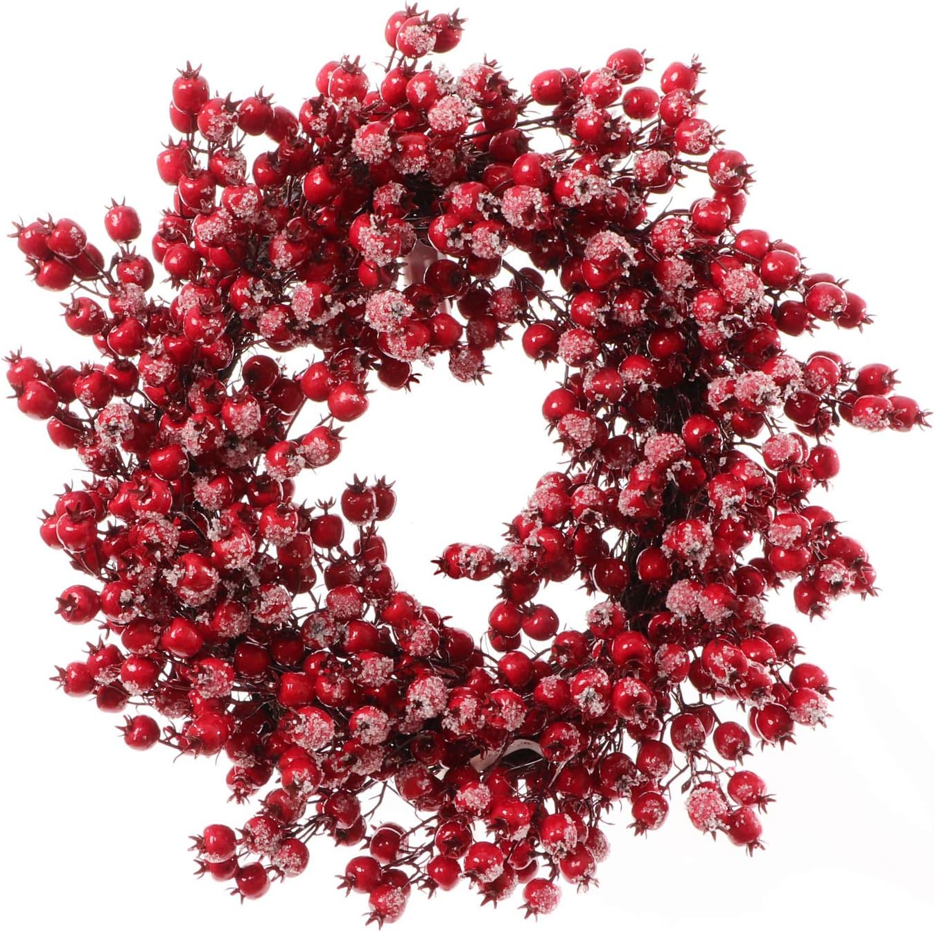 22&#x22; Red Frosted Berry Wreath - 22-Inch Iced Hawthorn Twig Berries Holiday Decorative Winter Christmas Berry Wreaths for Front Door, Fireplace, Mantel, Xmas D&#xE9;cor - Christmas Berry Wreath