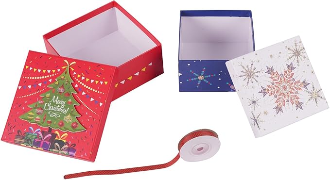 Gift Boxes with Lids Xmas Nested Box Set Red Blue Square Stackable Gift Box for Christmas New Year Packaging