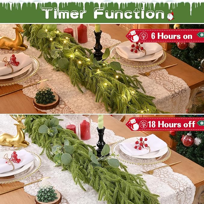 6FT Real Touch Pine Garland Christmas Decoration,Artificial Faux Cedar Garland for Christmas Table Fireplace Mentle Wall Home Decoration