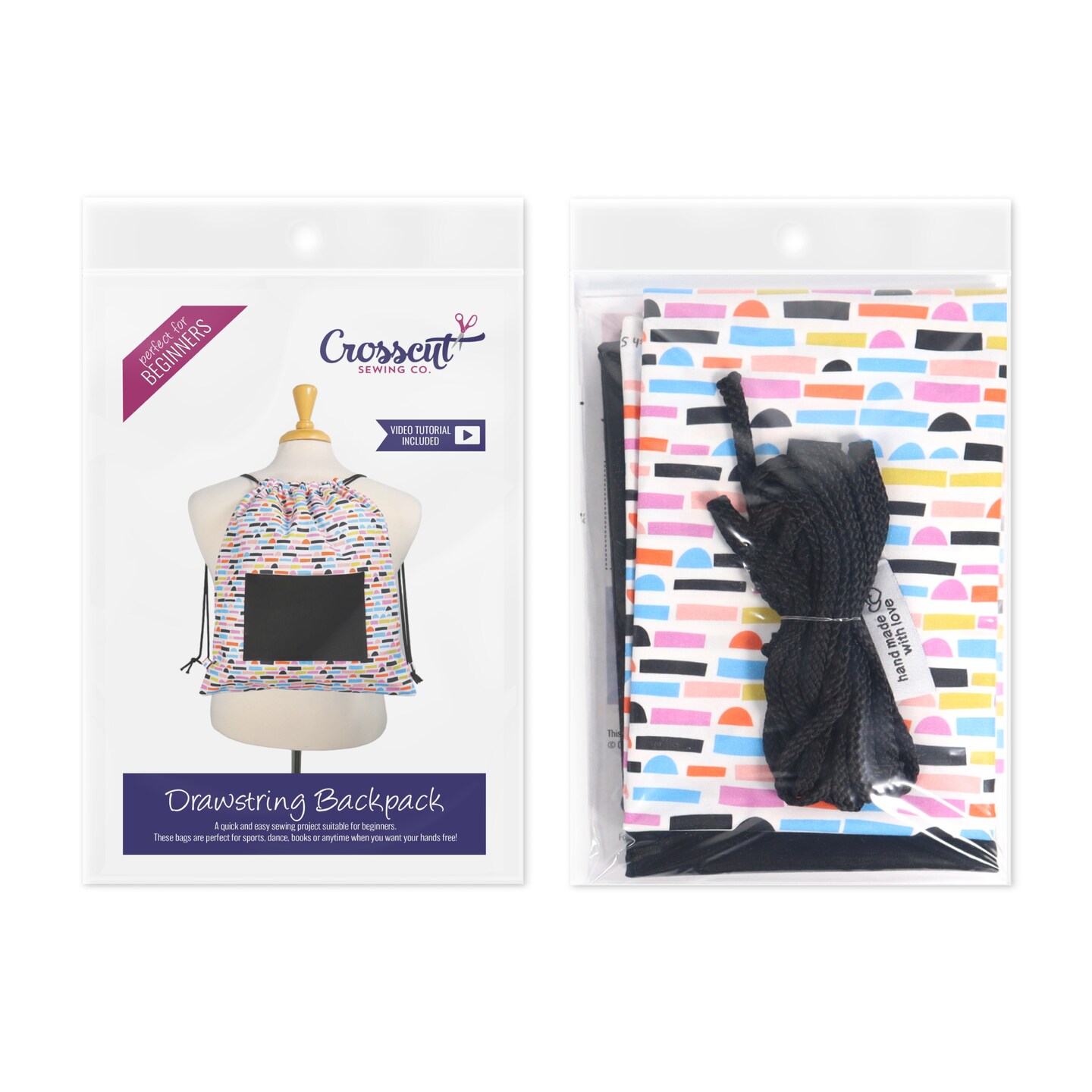 Crosscut Sewing Co.® Drawstring Backpack Sewing Project Kit - Beginner Sewing Kit - Sewing Kit for Kids