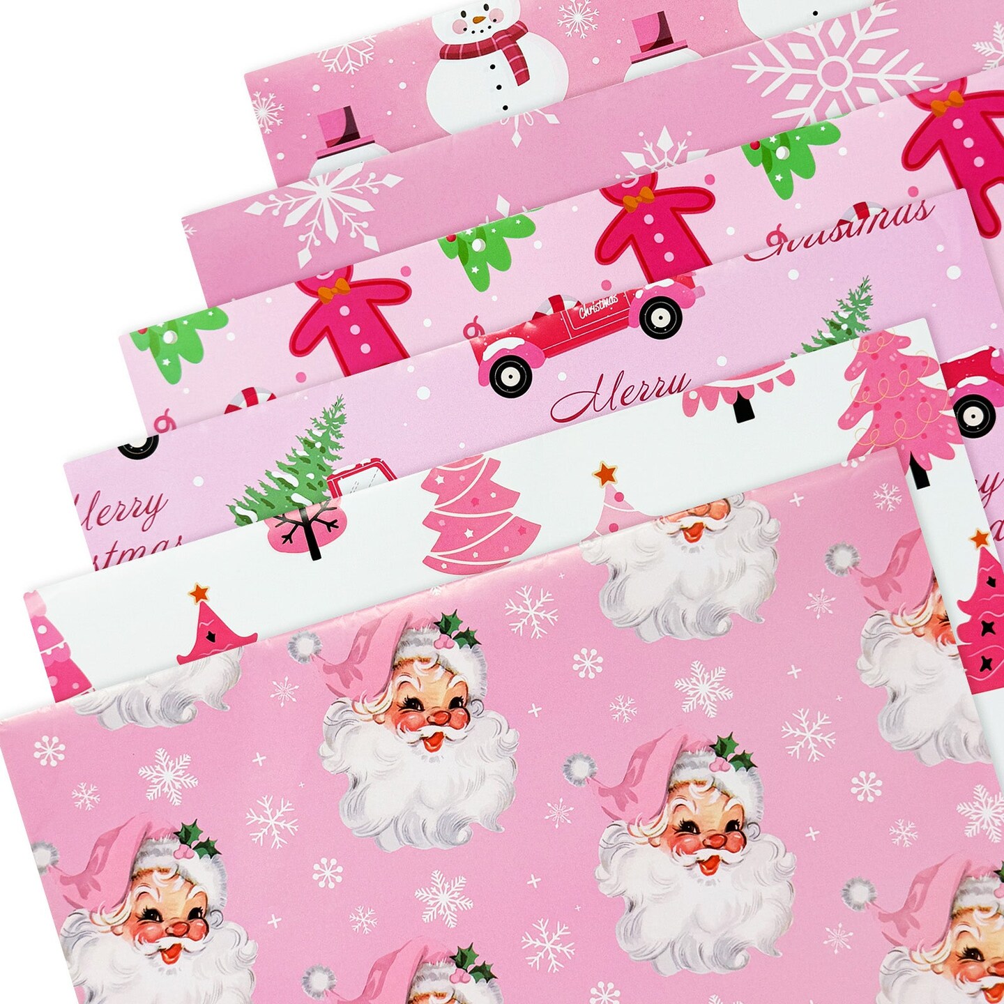 Wrapables Christmas Holiday Gift Wrap Paper Sheets Folded Flat 20L x 27W inches (12 Sheets), Festive Pink