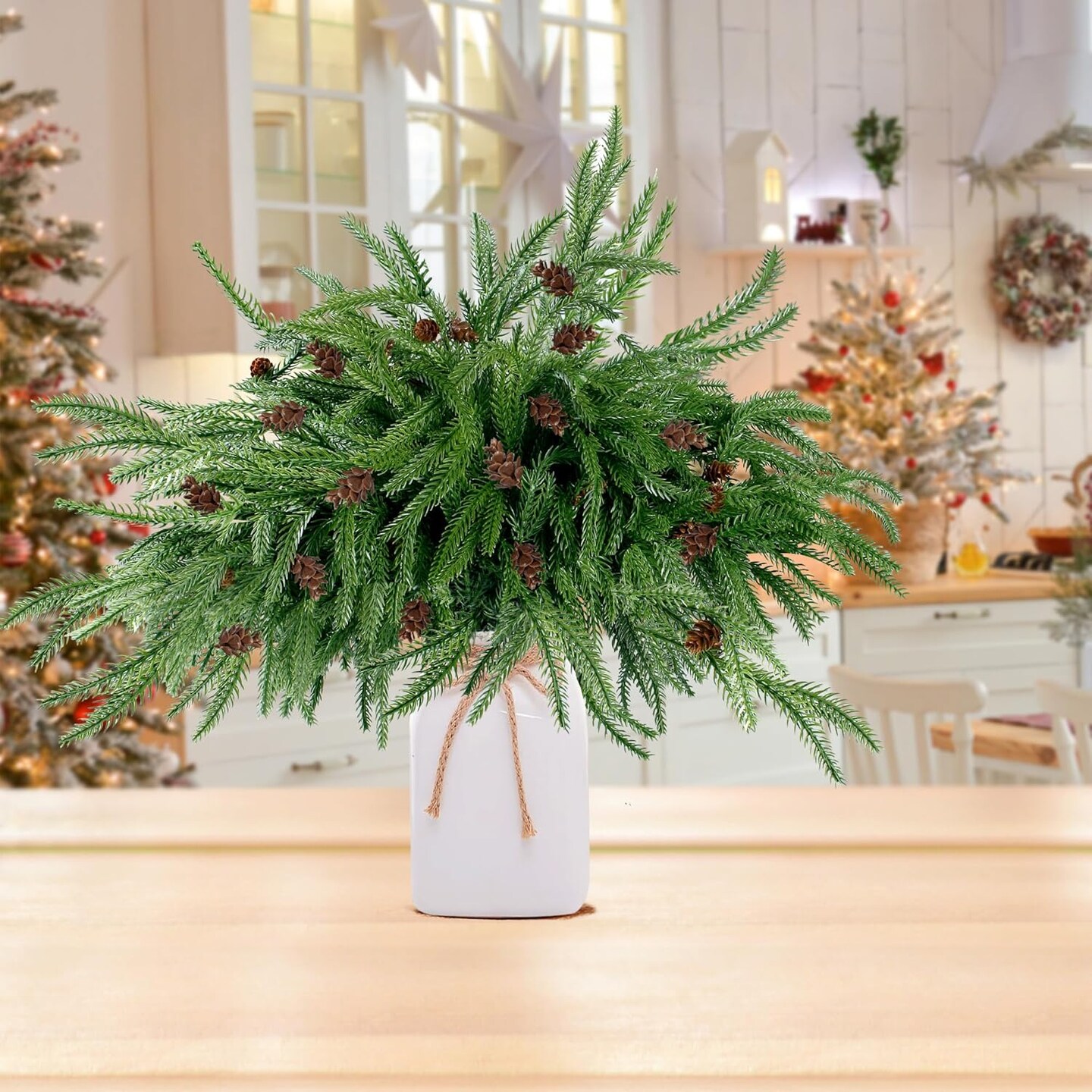 10 Pcs Christmas Norfolk Pine Branches with Pine Cones Artificial Christmas Branches Faux Christmas Greenery Norfolk Pine Stems Cedar Stems for Xmas Home DIY Crafts Garland Indoor Decor
