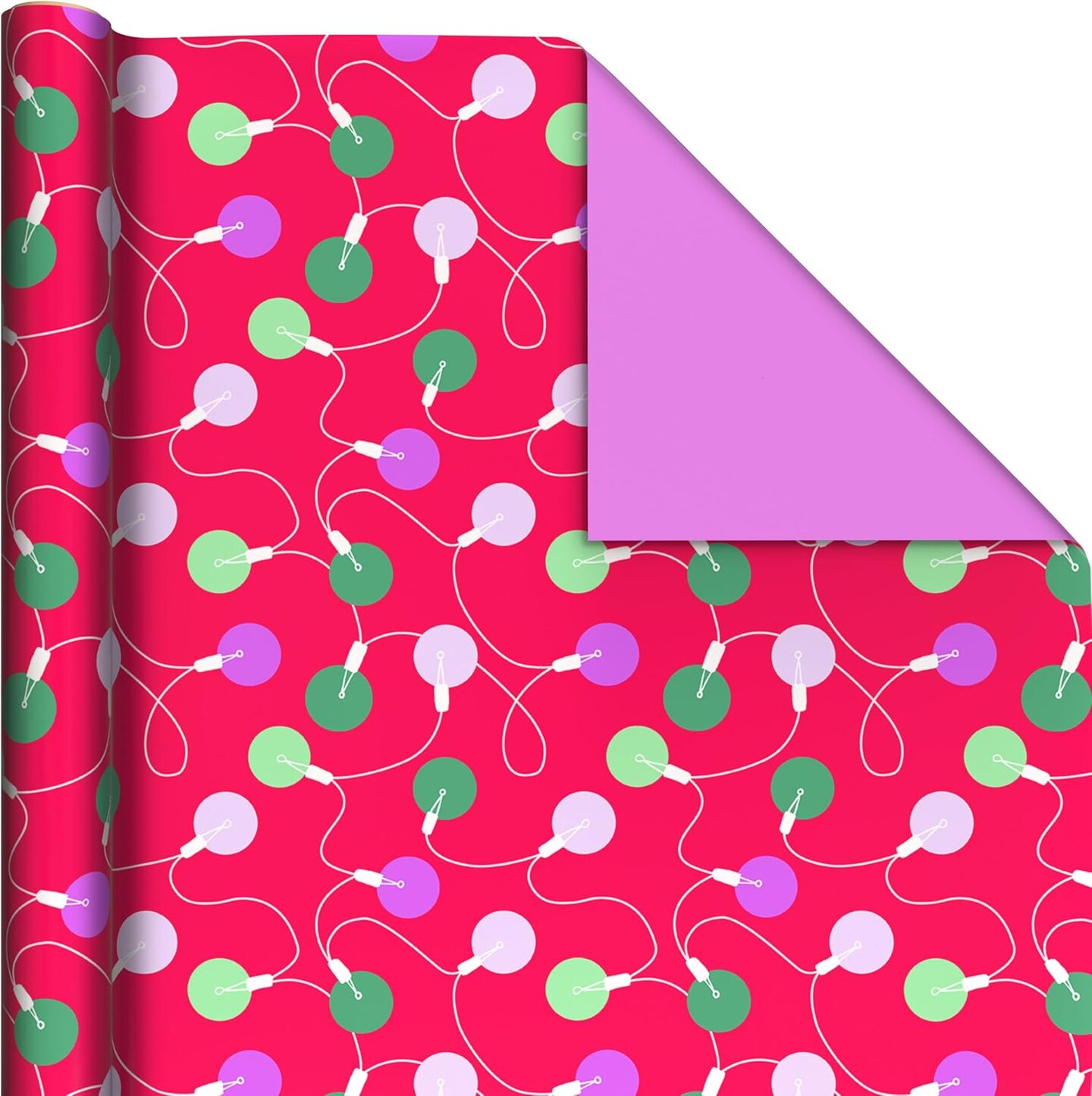 Christmas Wrapping Paper Rolls - Pink Holiday Gift Wrap Paper (Set of 3 Reversible Rolls: 75 sq. ft. ttl.) Trendy Snowflakes, Lights, Trees in Pink, Red, Mint Green