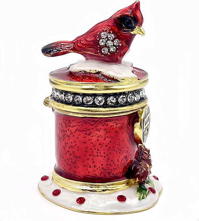 Luxury Cardinal Bird with Mailbox Hinged Trinket Jewelry Boxes for Necklace Rings Earrings.Cardinals Decor Figurines Gifts for Women.