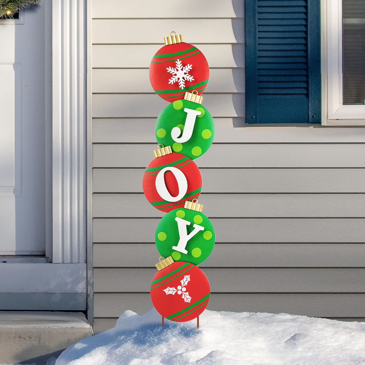 Set of 2 Metal JOY &#x26; NOEL Ornament Yard Stake or Wall Decor