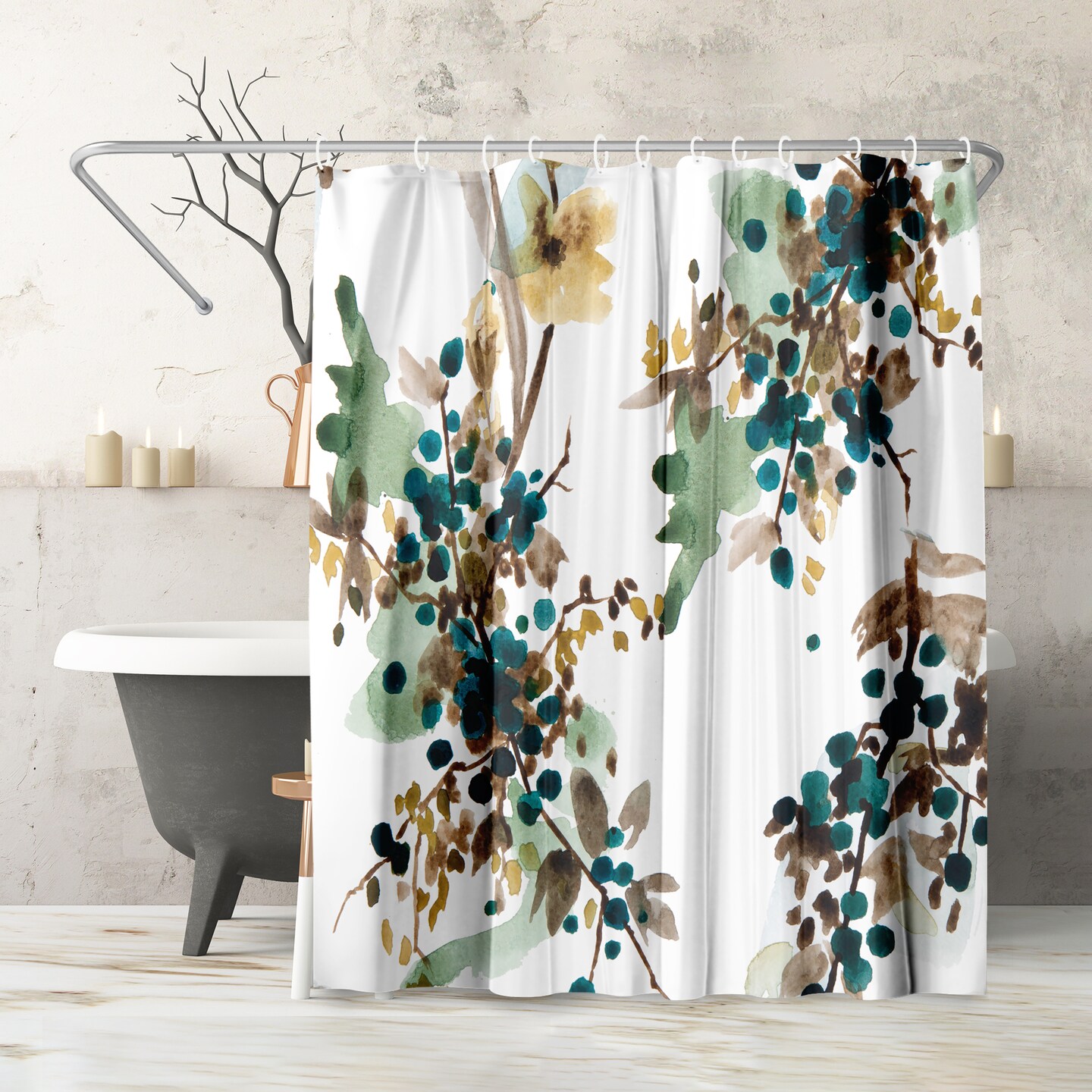 Americanflat 71&#x22; x 74&#x22; Shower Curtain, Watercolor Blueberry by New York Botanical Garden