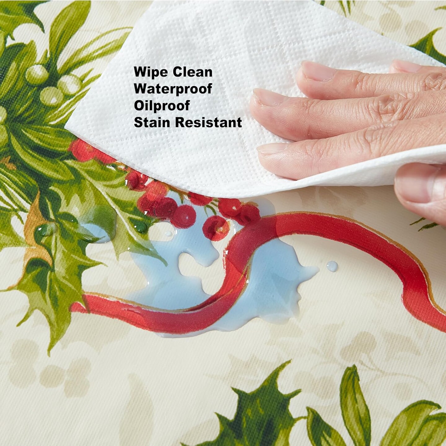 Tablecloth with Flannel Backing, Red Holly Berry and Ribbons Holiday Easy Care Wipe Clean Tablecloth, 52” x 70” Oblong/Rectangle Visit the Newbridge Store