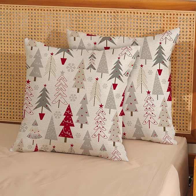 Christmas Pillow Covers 18x18 Set of 2 Christmas Decor Linen Pillowcase Geometric Colorful Christmas Tree Throw Pillows Winter Farmhouse Holiday Decorations Cushion Covers for Couch Home Sofa