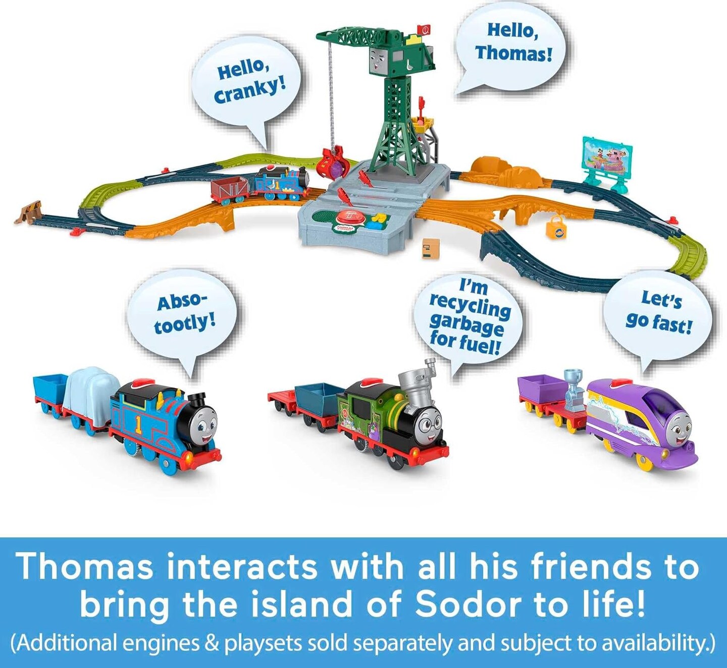 Motorized Toy Train Talking Thomas Engine with Sounds &#x26; Phrases Plus Cargo for Preschool Kids Ages 3+ Years