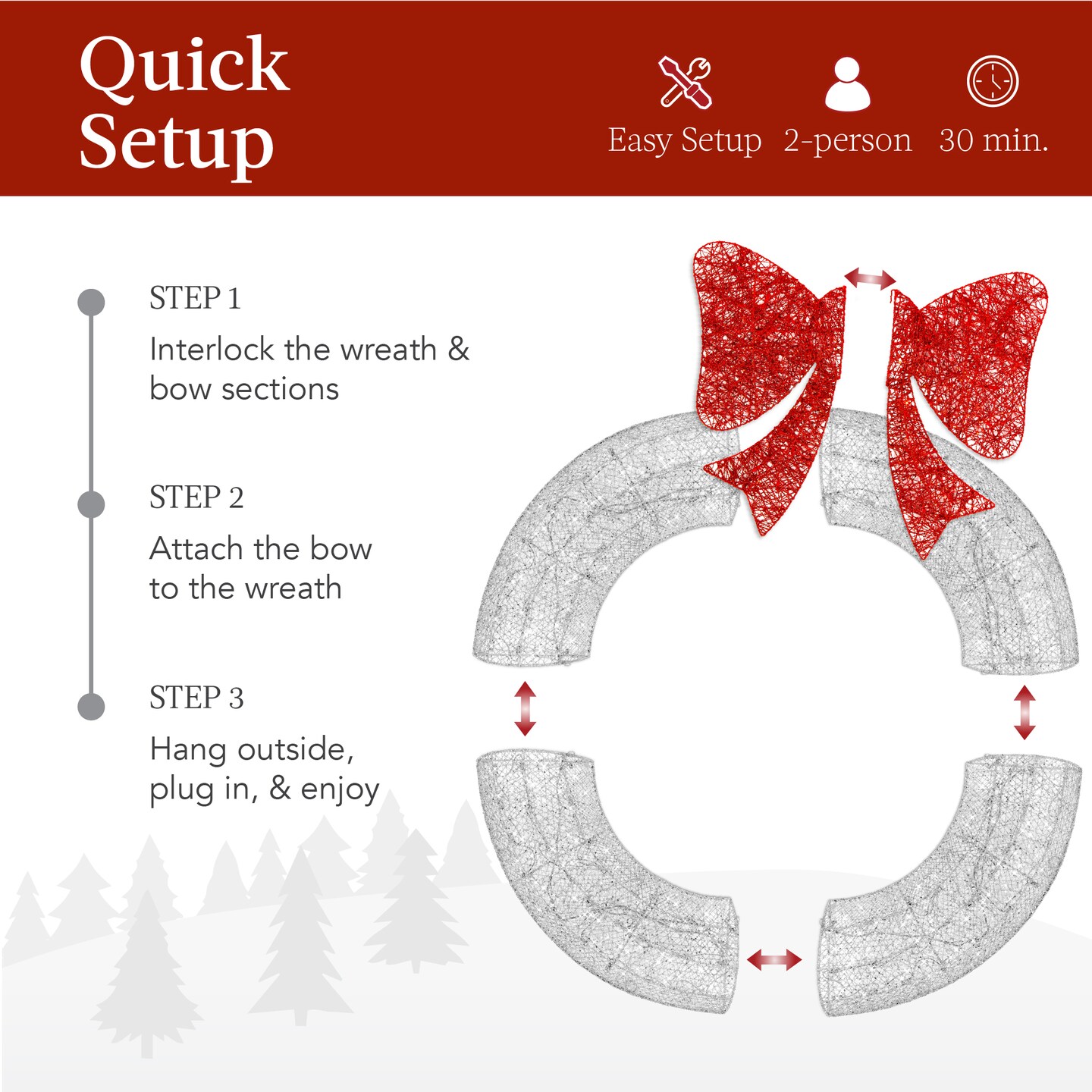 Best Choice Products 30in Pre-Lit Outdoor Christmas Wreath, LED Metal Holiday D&#xE9;cor w/ 100 Lights, Bow