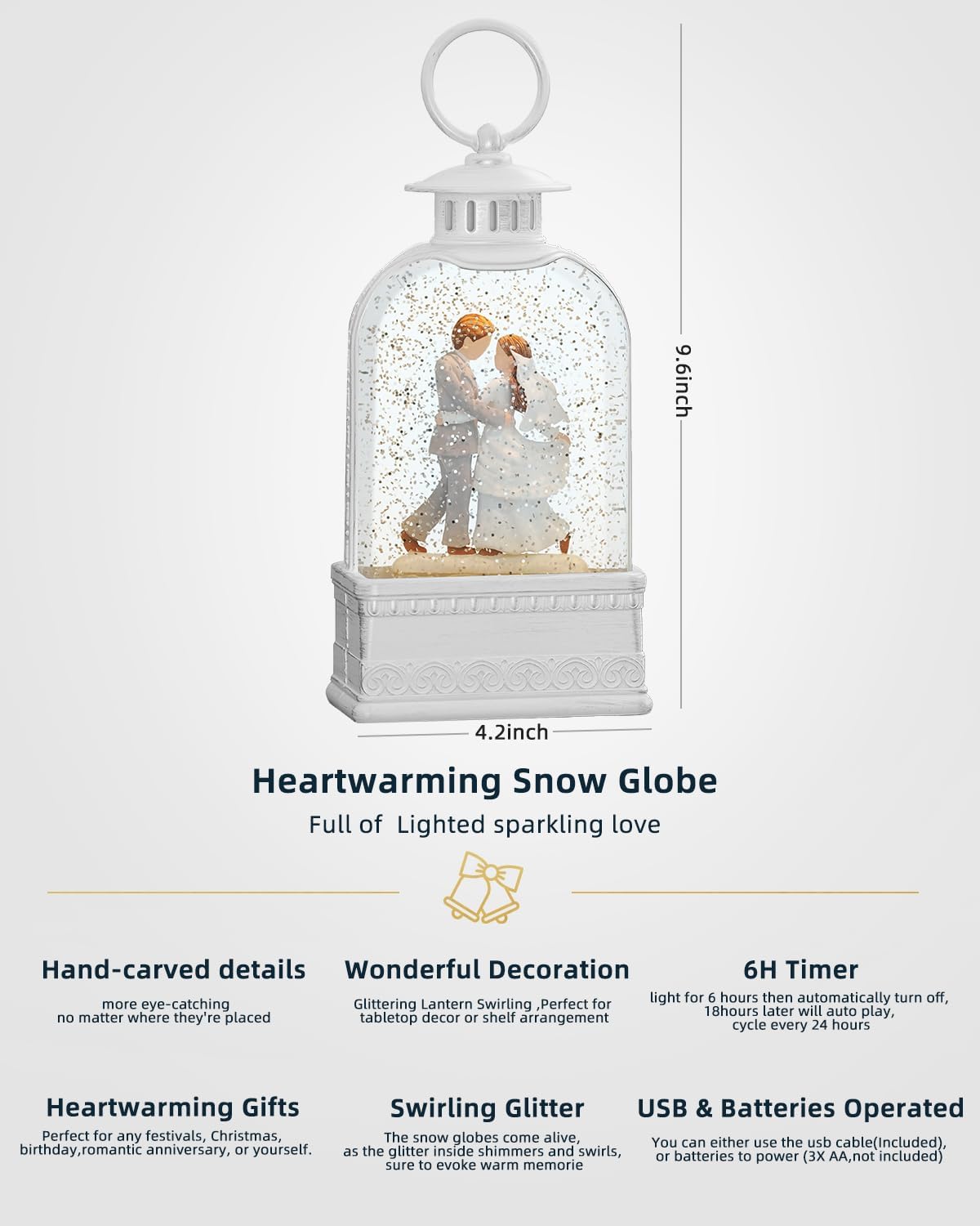Wedding Lighted Snow Globe with 6H Timer Newlywed Gifts,Happiness Christmas Snow Globe Wedding Gifts Glittering Home Decoration for Engaged,Commemorative,Wedding Gift Christmas Decoration