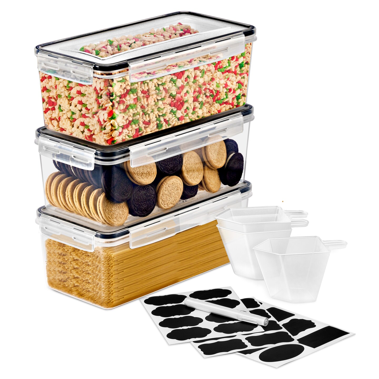 Sorbus Large Food Storage Containers - Pack of 3 with Air Tight, Four-Way Snap Lids