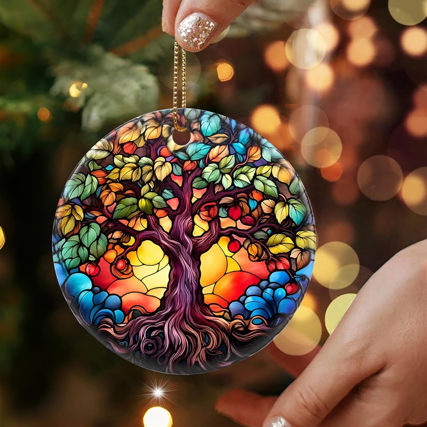 Tree of Life Ornament Christmas, 2.8" Ceramic Christmas Decoration, Tree of Life Christmas Tree Ornament, Holiday Ornament Gift, Tree of Life Themed Gifts, Christmas Keepsake Ideas