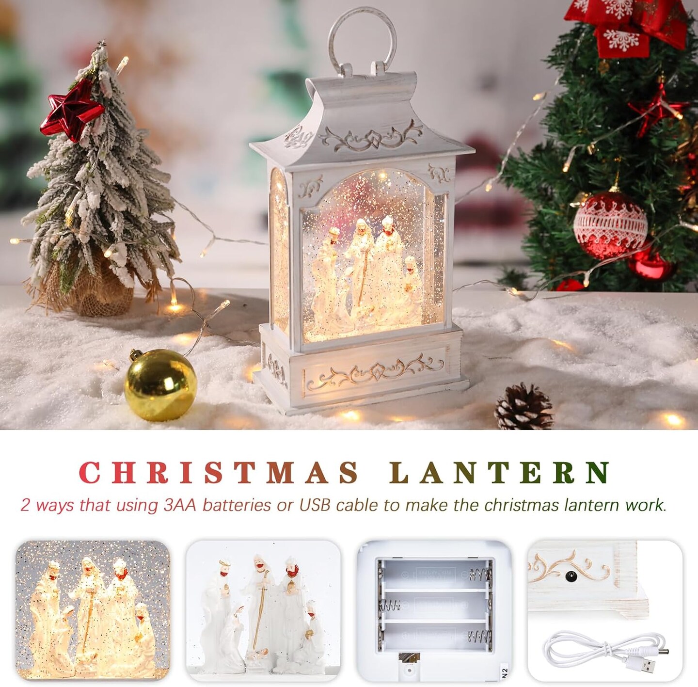 Christmas Lantern Nativity Snow Globe - Nativity Snow Globes Collectibles Musical Lighted Christmas Snow Swirling Glitter Water Globe Lantern Singing Christmas Decor 2024 New White