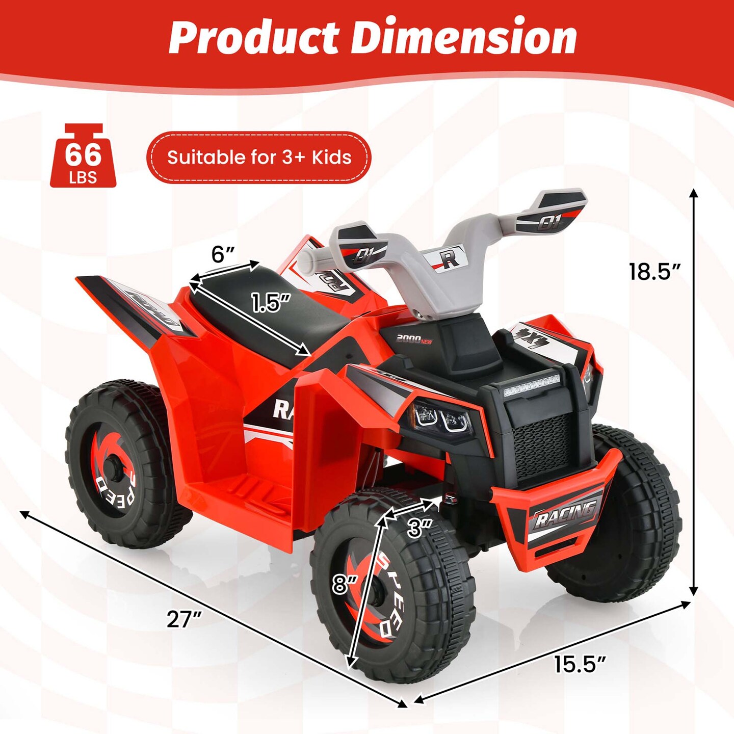 Costway Kids Ride on ATV 4 Wheeler Quad Toy Car 6V Battery Powered Motorized Toy