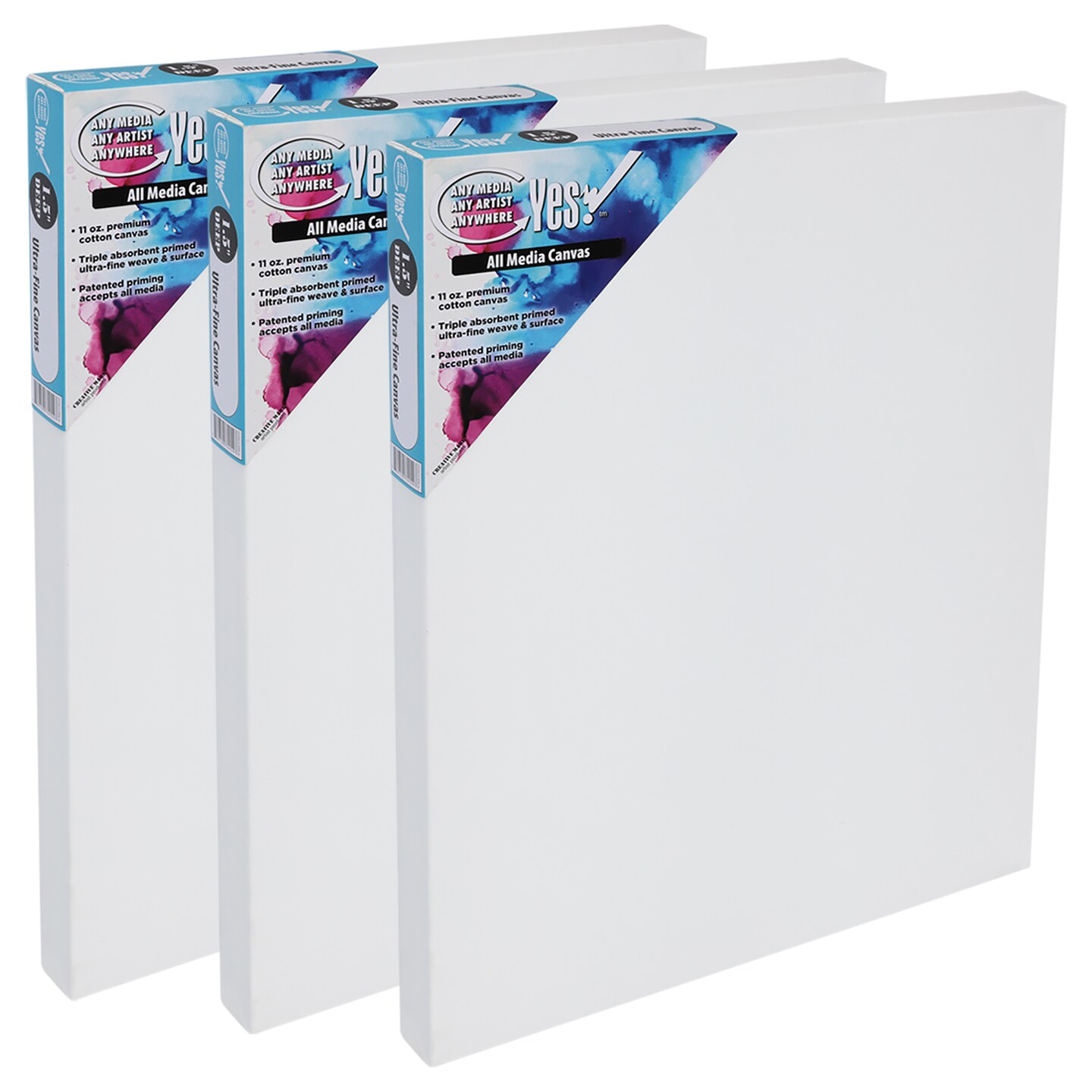 Yes! All Media Stretched Canvas for Painting, Canvas 3 Packs, 1-1/2 in Deep, 11oz Weight, Triple-Primed Acid-Free, Accepts Acrylics, Oils, Watercolors &#x26; Inks, Fine Close-Weaved Smooth Cotton