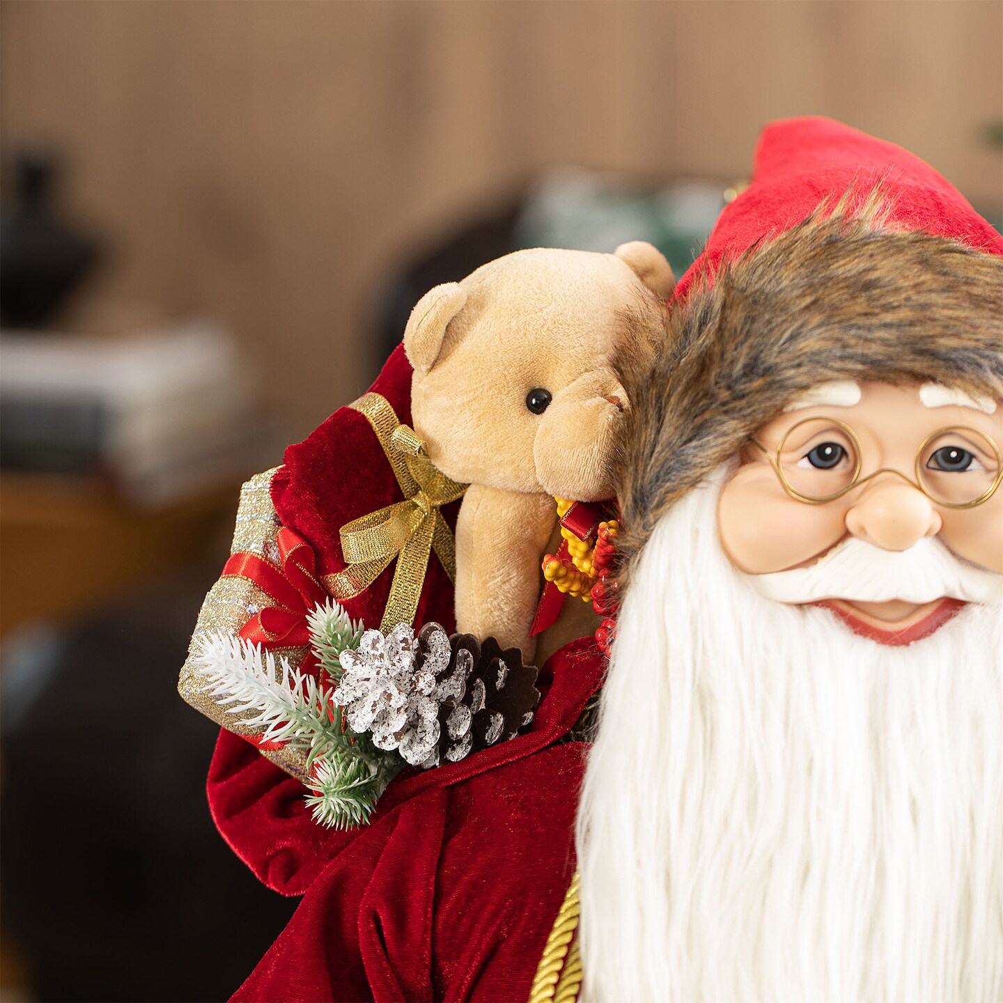 35&#x22;H Oversized Faux Fur Christmas Santa Figurine