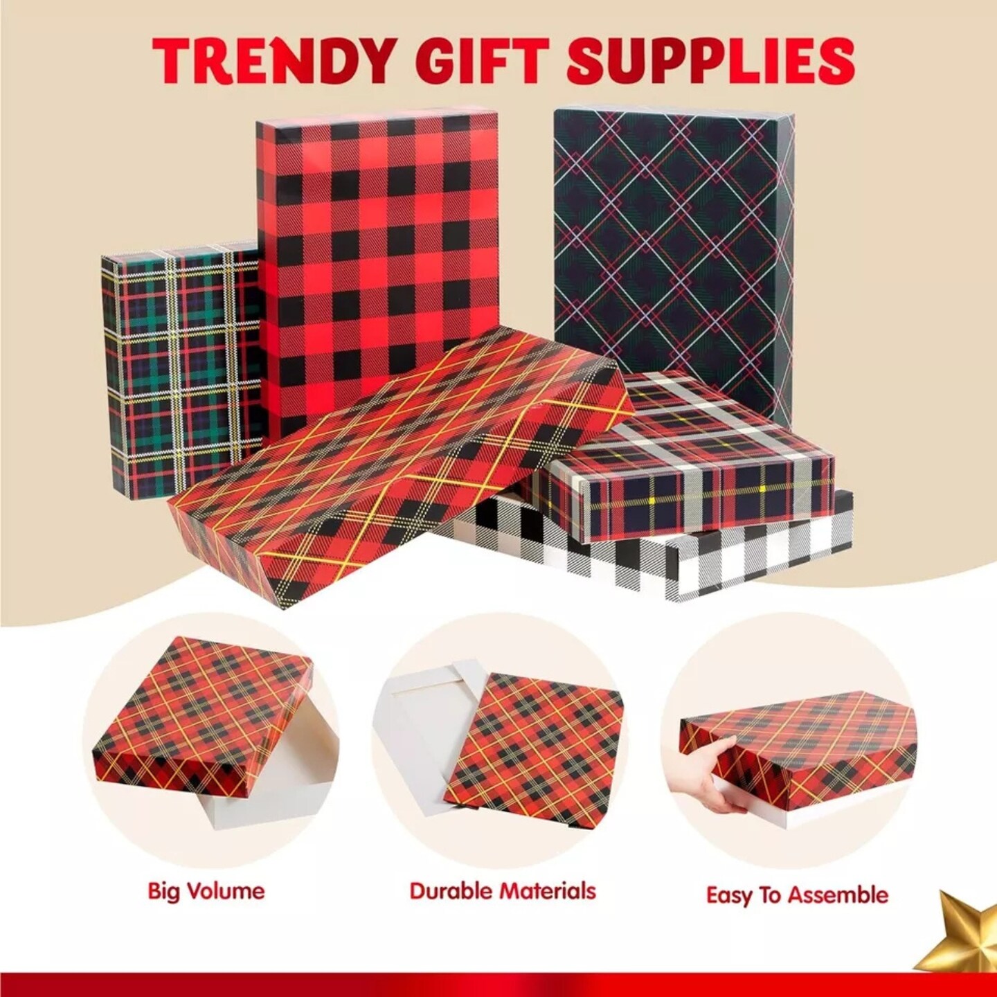 Kitcheniva 12 Pcs Christmas Red Black Plaid Shirt Gift Wrap Boxes