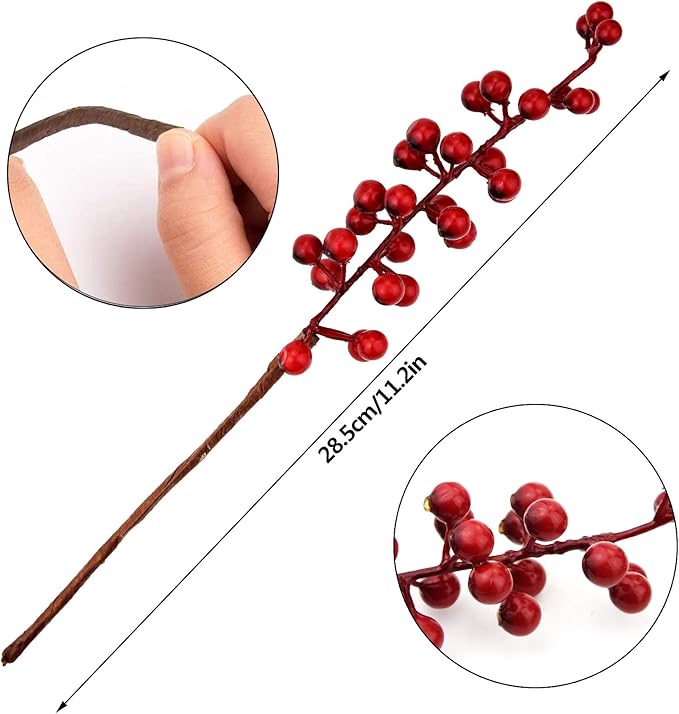 Fake Burgundy Berry Picks Holly Berries for Christmas Tree Xmas Valenintes Wreath Decorations Floral Arrangements Home Holiday DIY Crafts Decor