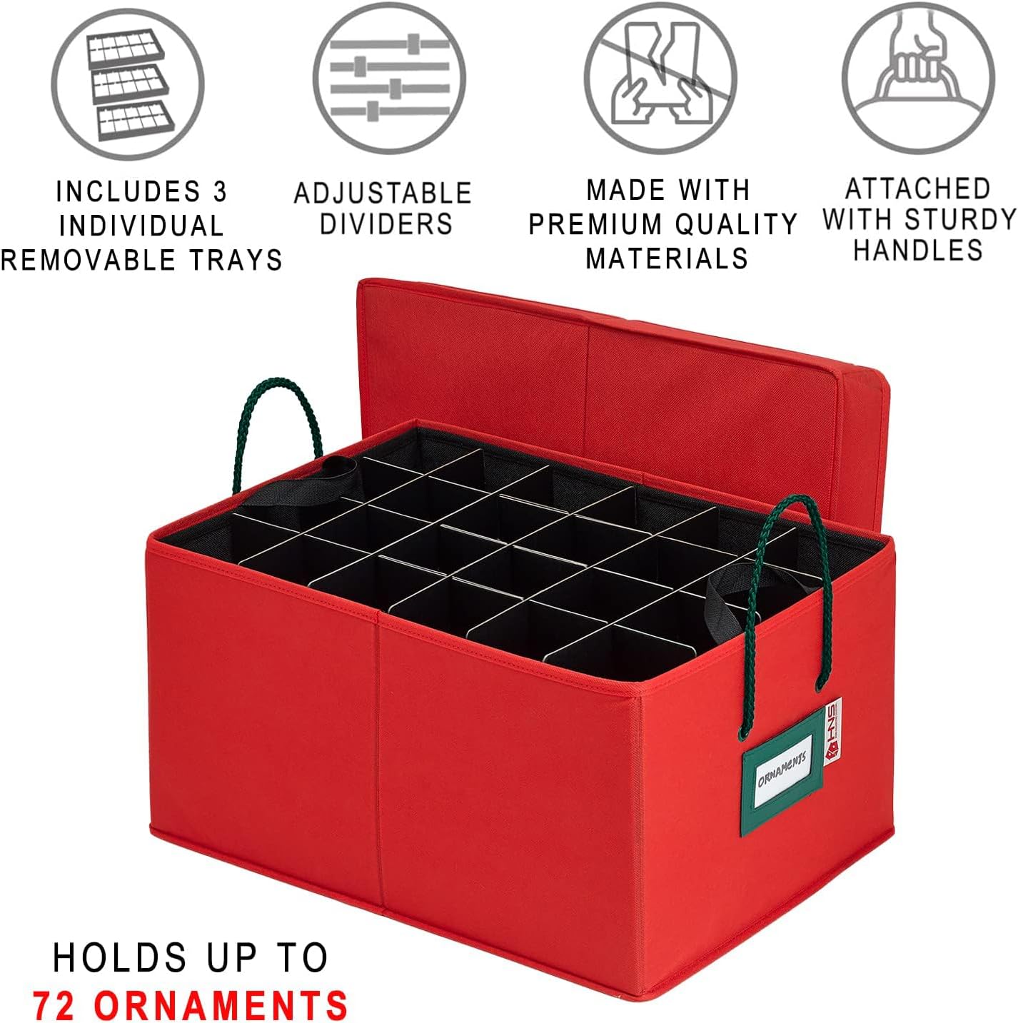 Underbed Christmas Ornament Storage Container Box with Dividers – Convenient Durable 3 Individual Removable Trays Fits Up to 72-3” Ornaments.