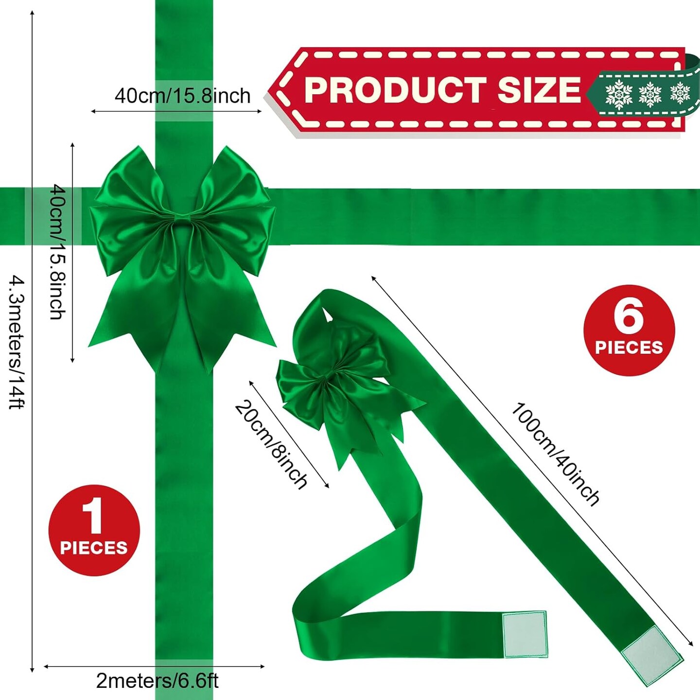 7 Pieces Christmas Cabinet Door Ribbon Bow Large Christmas Door Bow Christmas Cabinet Festive Ribbons Cabinet Bows Christmas Tree Bow Christmas Wreath Bow (Green)