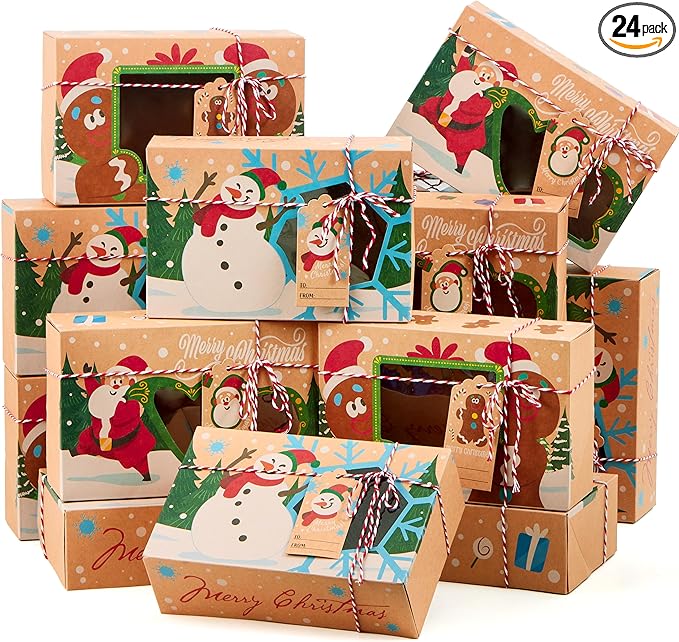 24 PCS Christmas Cookie Gift Baking Box 8.75&#x22; x 5.75&#x22; x 2.75&#x201D; with Window Auto-Popup for Pastries, Cupcakes, Cookies, Brownies, Donuts Gift-Giving
