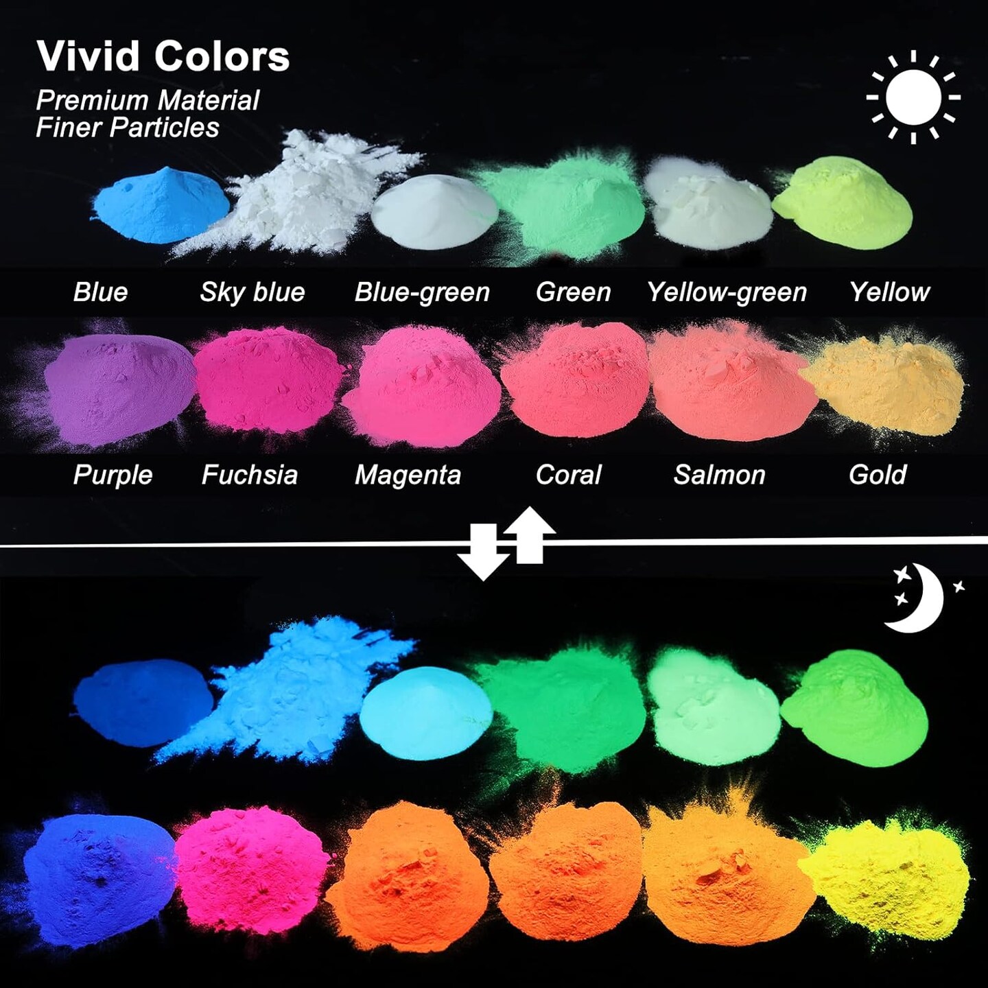 LET&#x27;S RESIN 12 Colors Glow in The Dark Pigment Powder - 20g/0.7oz Each Bottle Epoxy Resin Luminous Pigments Long Lasting for Slime, Nails, Acrylic Paint, Halloween Decoration,Art,Crafts