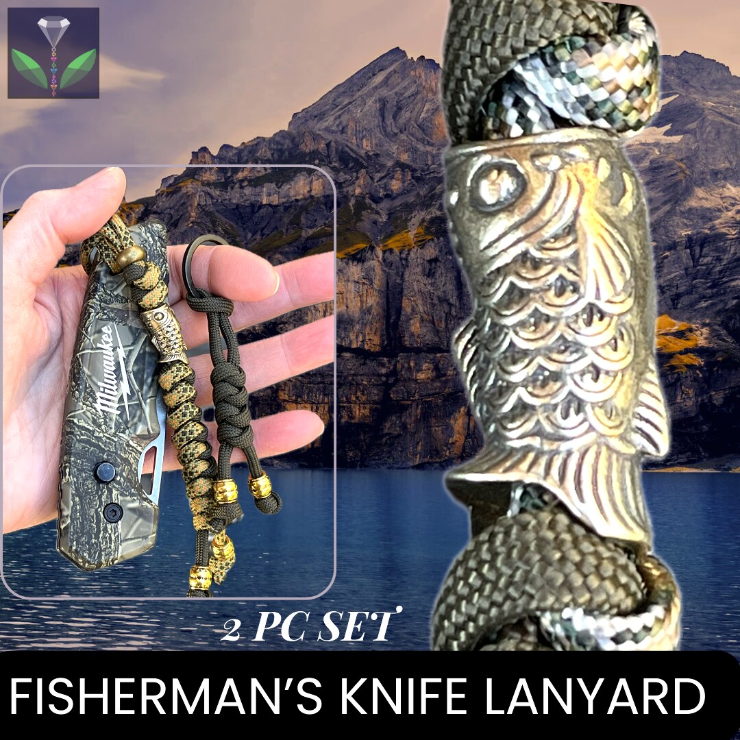 PC SET Fisherman's EDC Paracord Lanyard for Knife, Fisher