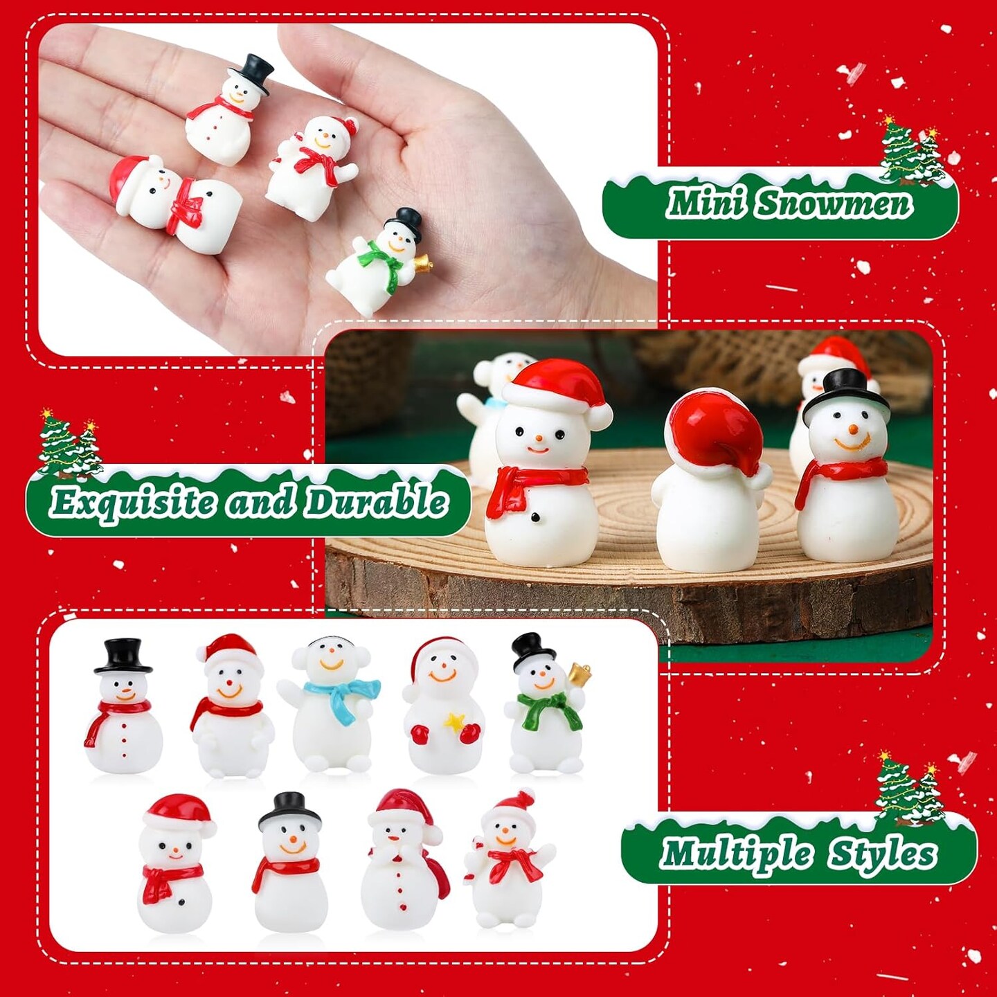 45Pcs Christmas Mini Resin Snowman 9 Styles Mini Snowman Figuriness with Hat Xmas Miniature