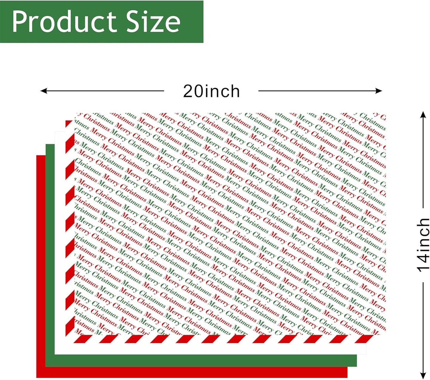 150 Sheets 20&#x22;X14&#x22; Christmas Tissue Paper for Gift Bags Party Decoration, Red, Green, White, Red Diagonal, Merry Christmas Wrapping Paper