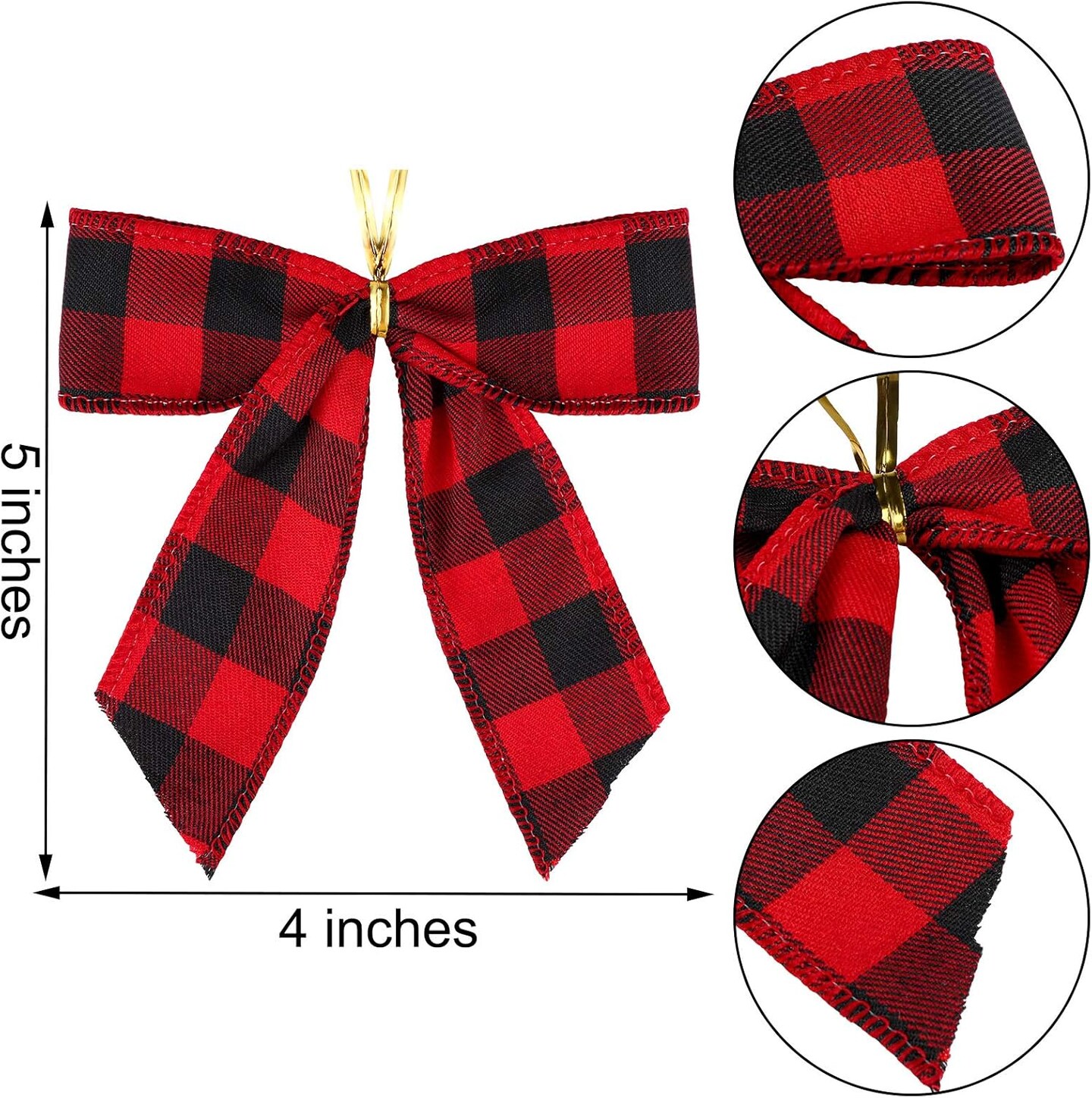 30 Pieces Small Christmas Bows Red and Black Buffalo Plaid Bows Xmas Hanging Ribbon Bows for Christmas Tree Home Decor, 5 x 4 Inches