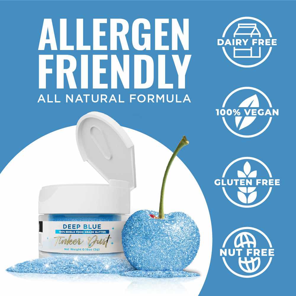 Bakell - Deep Blue Tinker Dust Edible Glitter (5g, 1x Jar) for Food, Desserts, and Beverages!