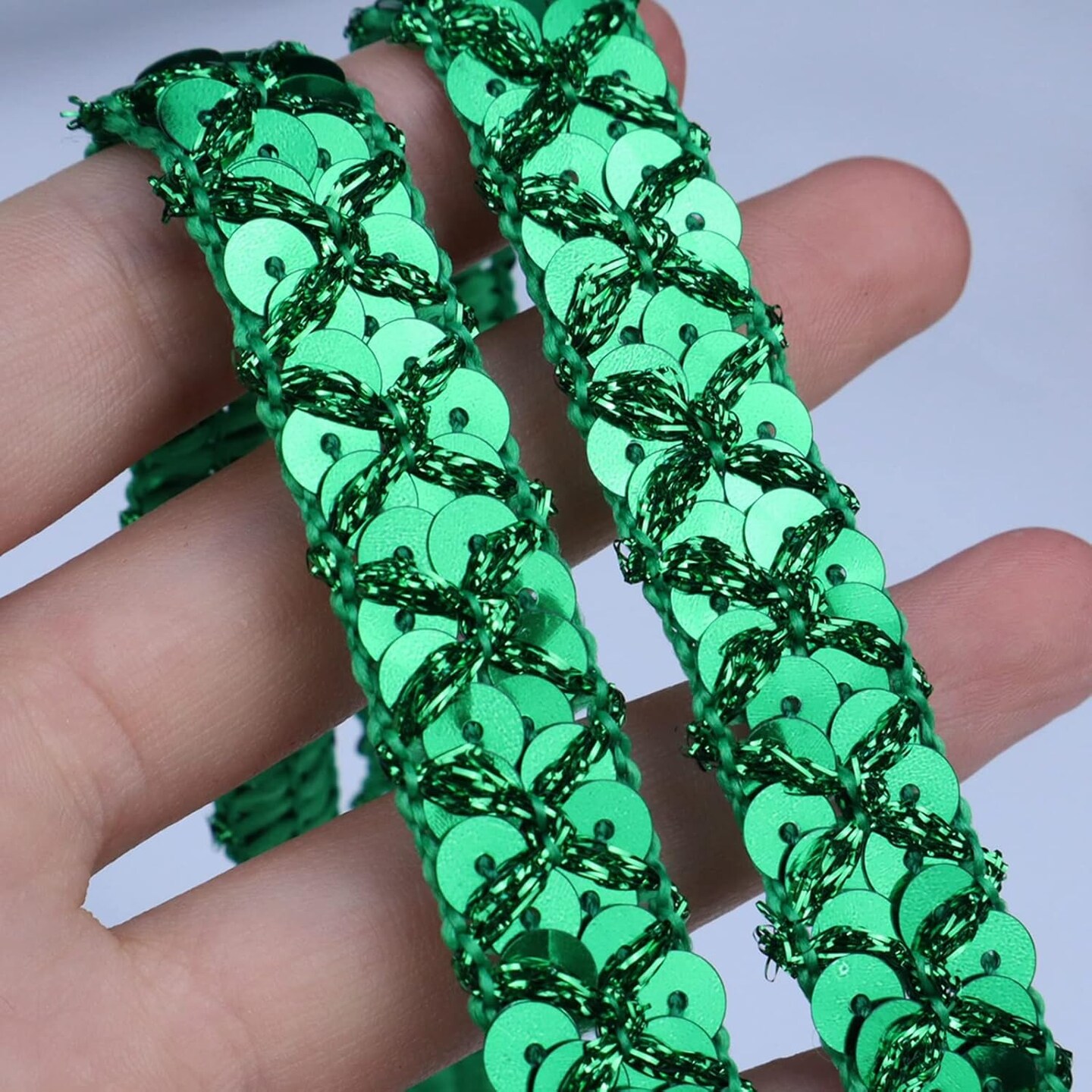 Sequin Lace Ribbon Metallic Glitter Braid Trim for Sewing Christmas Home Decoration 10 Yards (Green)