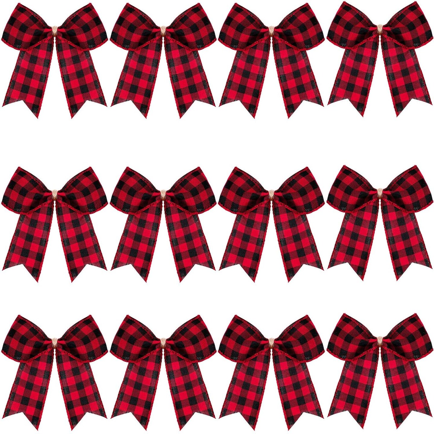 12 Pieces Buffalo Plaid Bows Burlap Decorative Bow Velvet Bows for Wreaths for Halloween Christmas Tree Party Decoration(Red and Black,4 x 4 Inch)