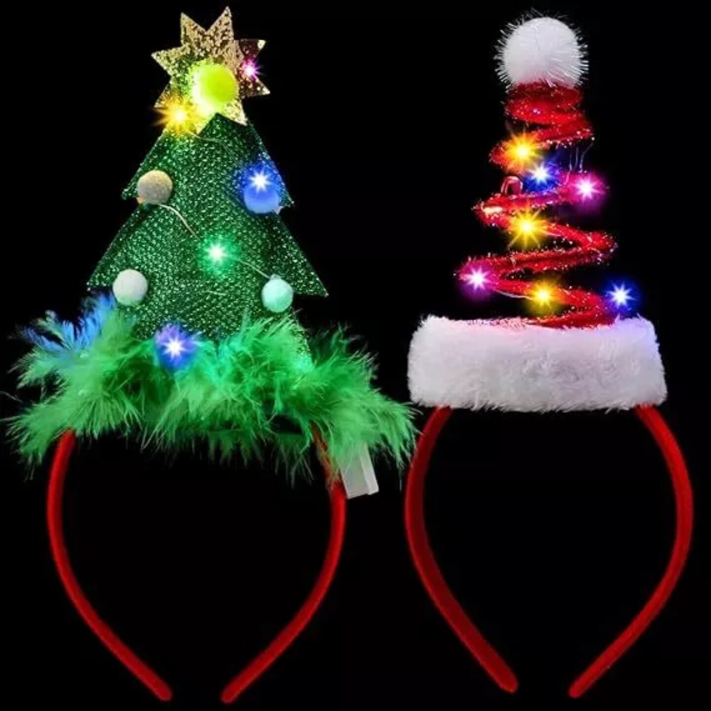 Kitcheniva 2 Pcs Lighted Springy Santa Hat Christmas Headbands