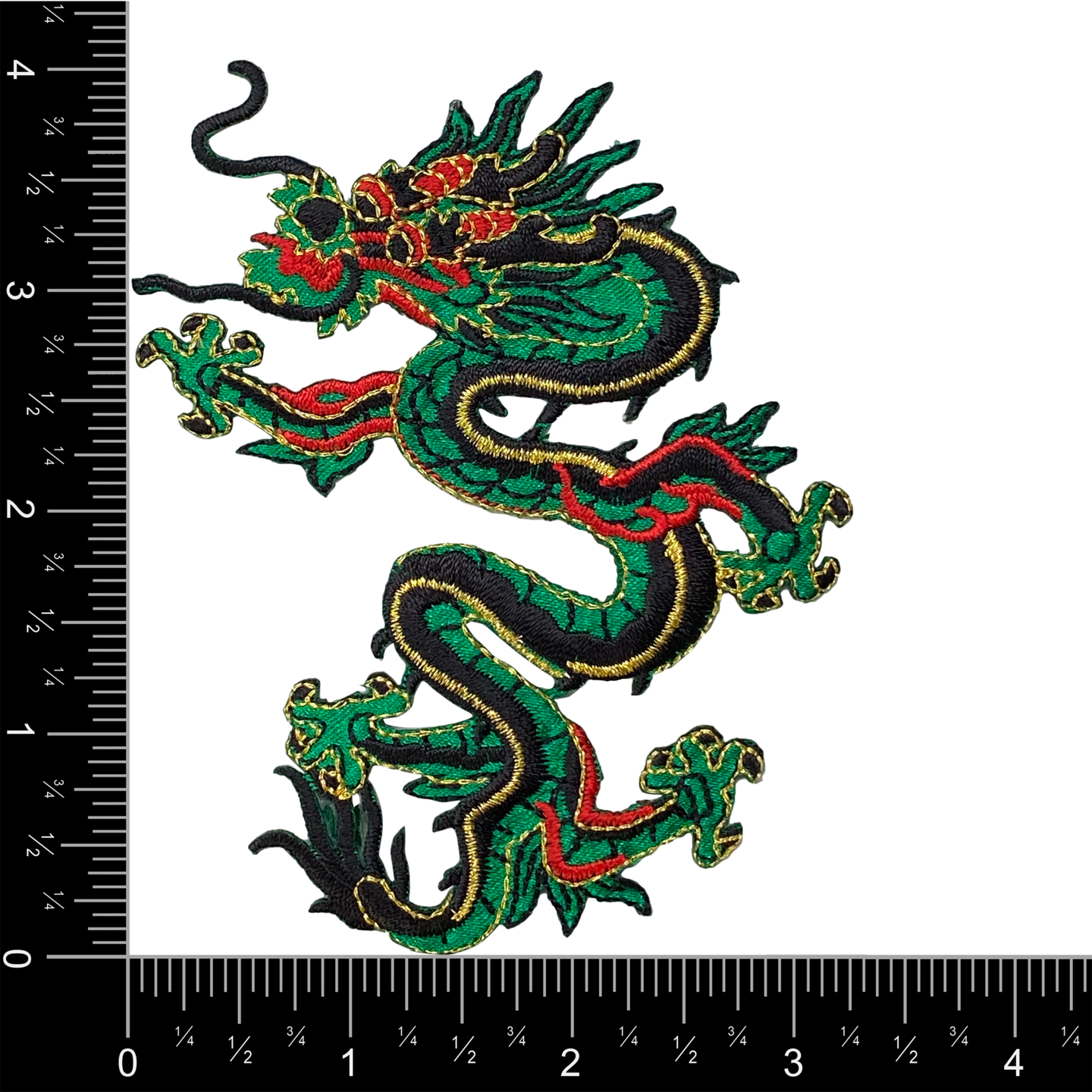 4&#x22; Green Chinese Dragon Facing Left, Embroidered, Iron on Patch