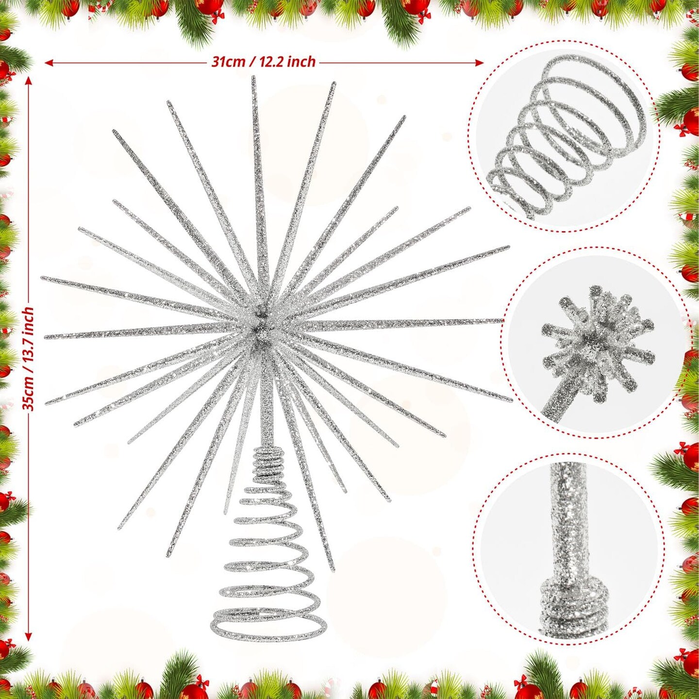 Burst Silver Tree Topper, Exploding Star Christmas Tree Decorations