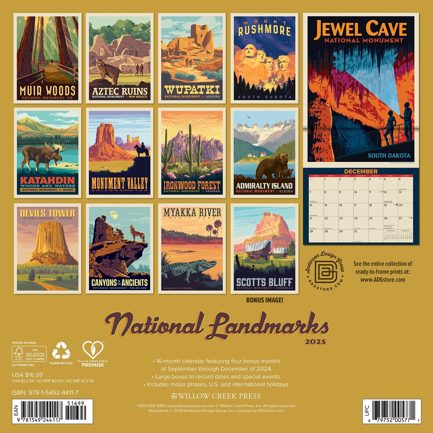 National Landmarks (ADG) 2025 Wall Calendar