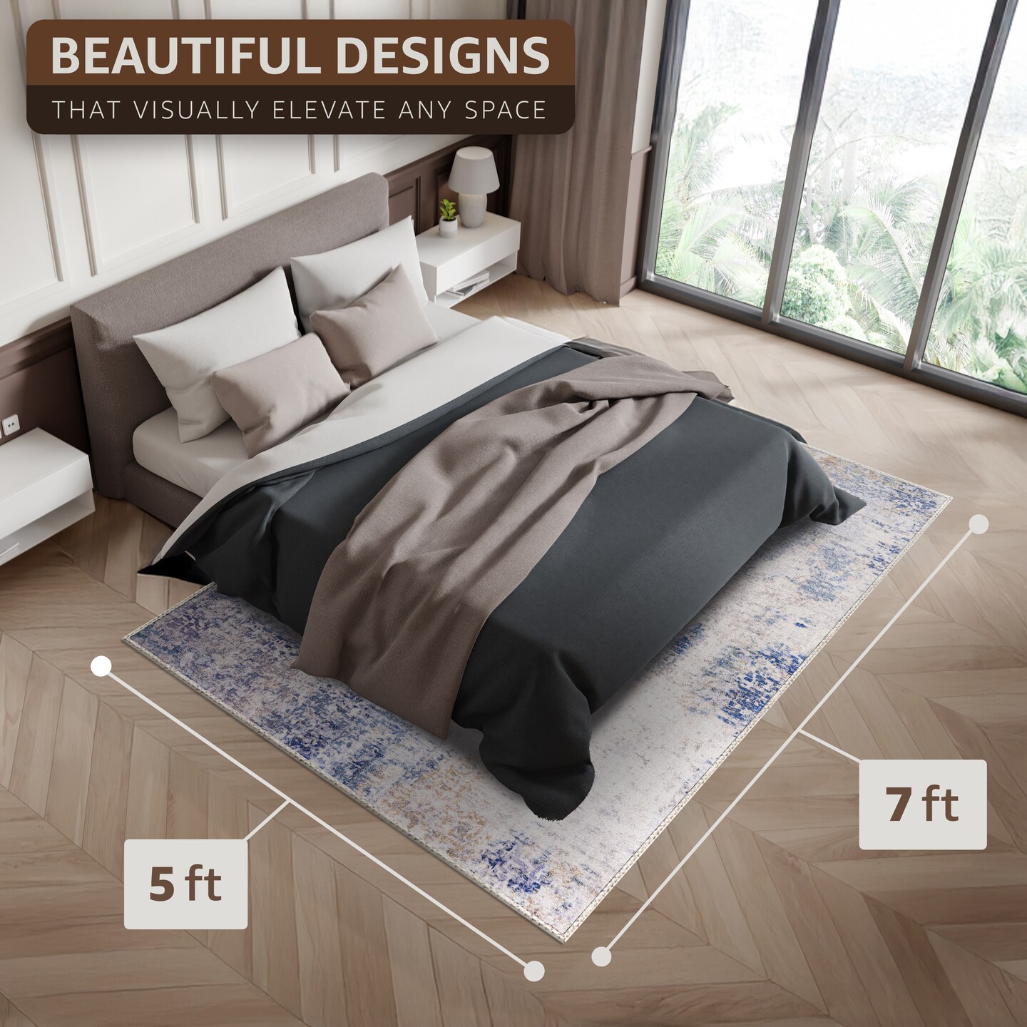 Sorbus 5x7 Area Rug, Machine Washable, Non-Slip, Vintage Rugs - Indoor Carpet with Rubber Backing