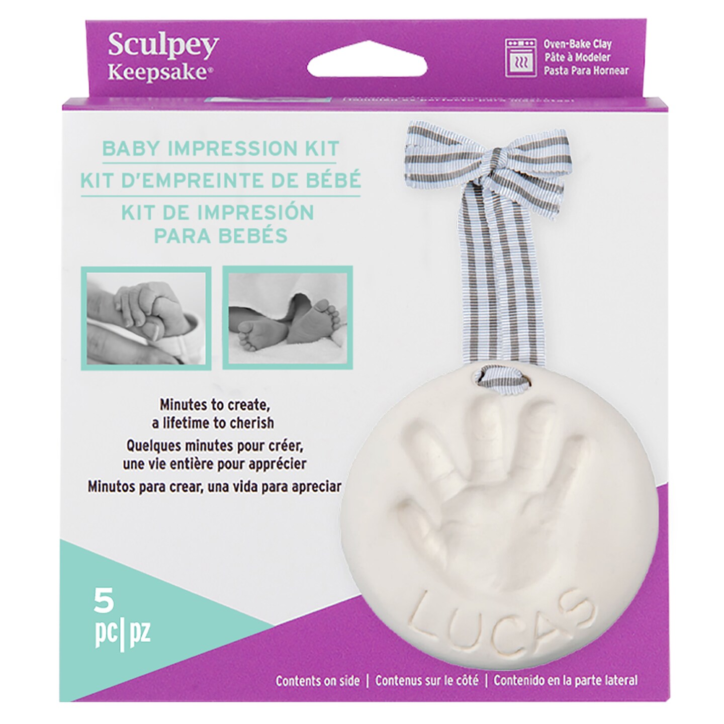 Sculpey Keepsake: Impression Ornament Kit -DIY Hand-Foot-Paw Print Memory, All-In-1 Craft Set, Capture Baby &#x26; Pet Prints, White Oven Bake Polymer Clay