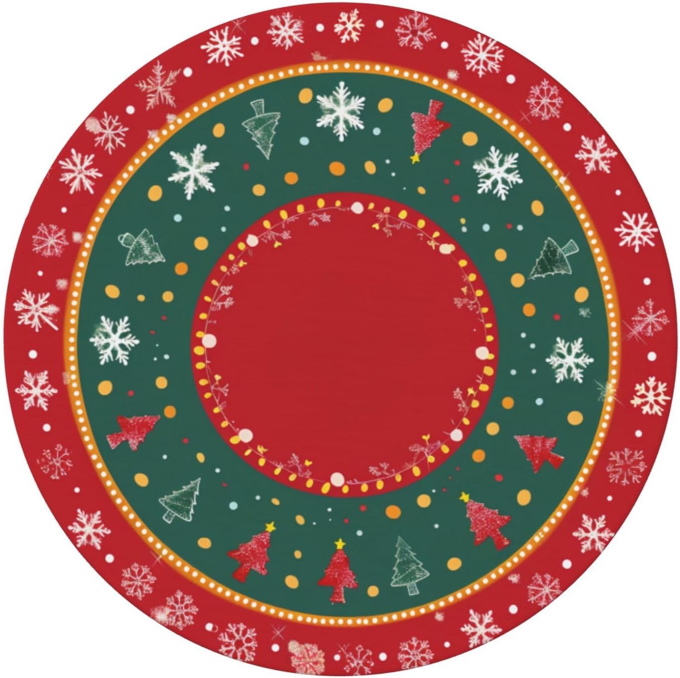Christmas Tree Snowflake Round Fitted Tablecloth with Elastic Edged Decorative Kitchen Dining Table Cloth Cover Fits 40-44&#x22; Round Table