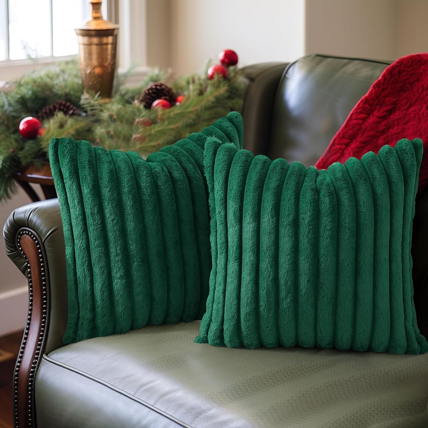 Faux Fur Plush Christmas Throw Pillow Covers 18x18 Set of