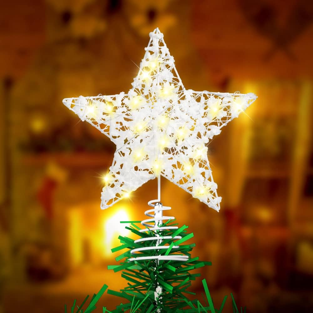 Christmas Tree Topper 20 LED Lights Star Two Modes:Solid and Blinking Christmas Decoration Christmas Tree Ornaments for 3-10 Feet Christmas Tree