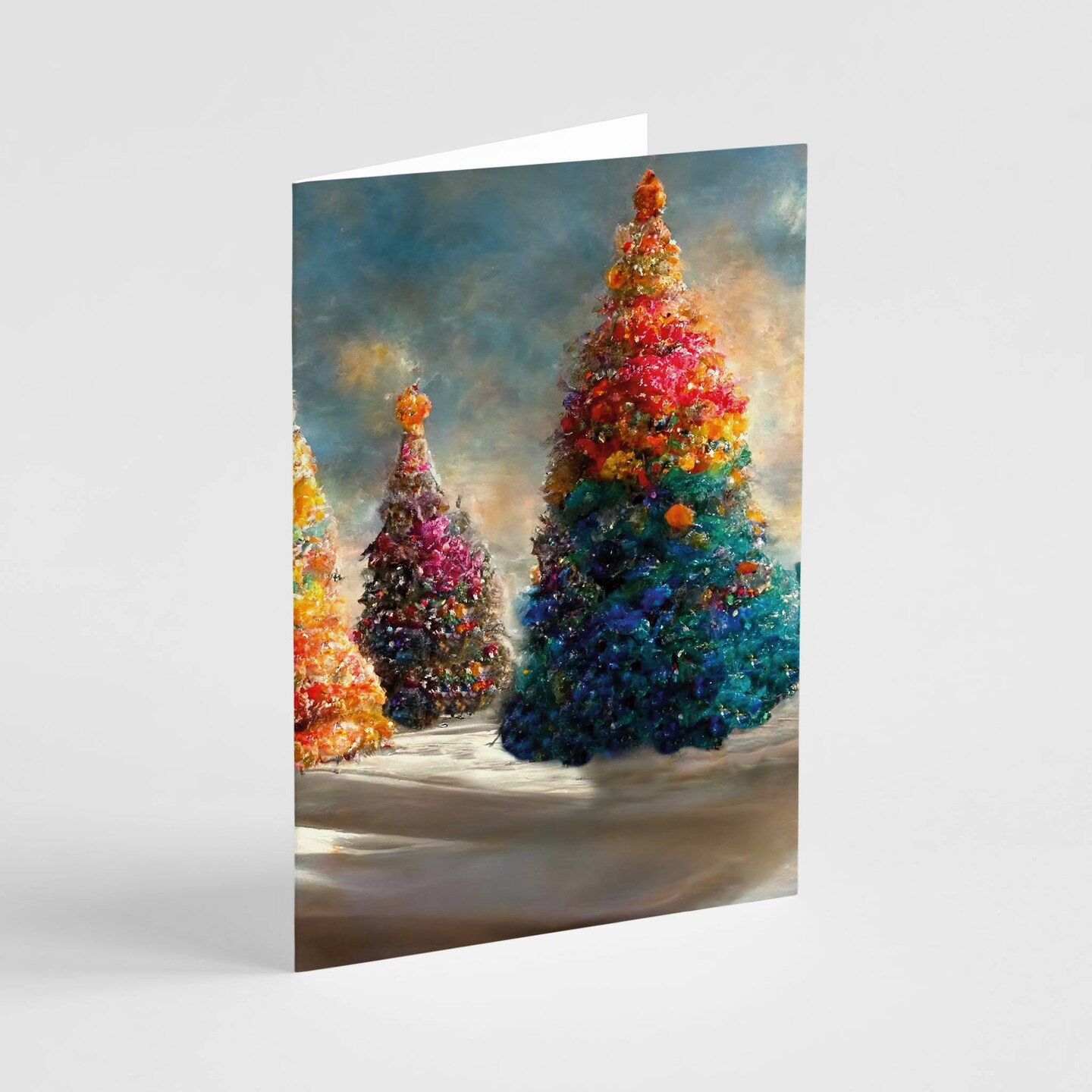Colorful Christmas Tree Cards - 24-Pack Holiday Greeting Cards with 4 Vibrant, Artistic Tree Designs, Perfect for Sharing Merry Christmas & Holiday Wishes, Blank Inside for Personalized Messages - Bright and Festive Stationery Set