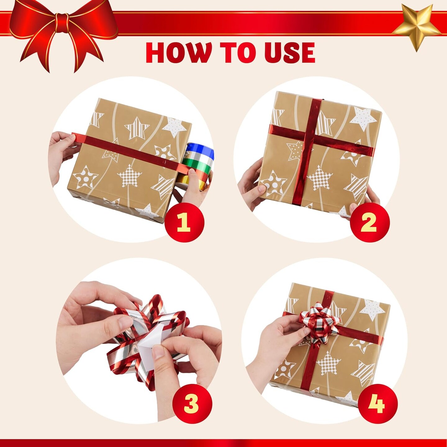 75 PCS 3 Inch Christmas Self Adhesive Gift Bows and 2 Rolls of Christmas Curling Ribbons for Baskets, Wine Bottles Decoration, Gift Wrapping and Decoration Present