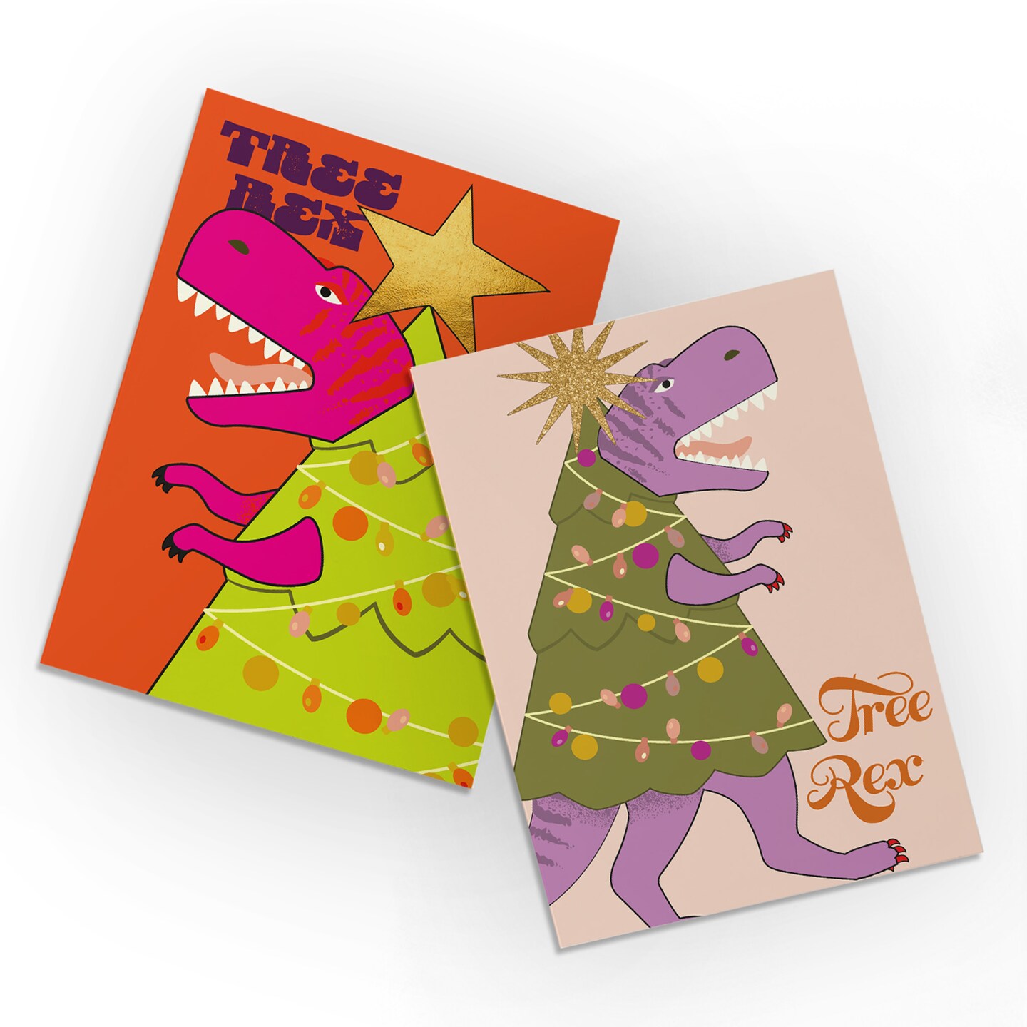Dinosaur Christmas Greeting Cards Boxed Set of 24 Holiday Notecards Featuring "Tree Rex" Designs, Perfect for Kids, Boys, and Dino Lovers