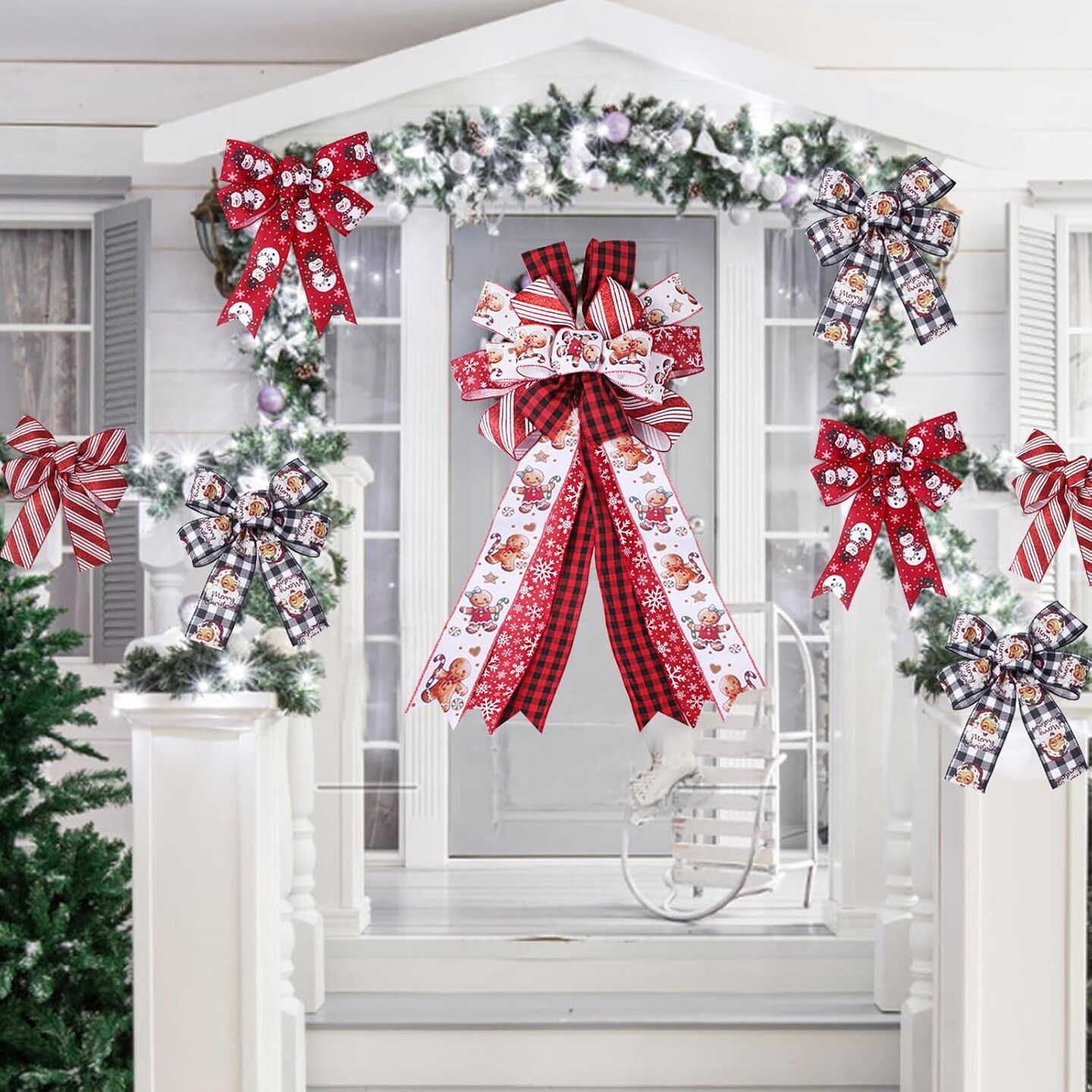 Christmas Ribbon Wired 2.5 Inch,6 Roll 30 Yards Christmas Ribbon with Wire-Snowflake/Snowman/Gingerbread Man/Santa/Glitter Stripe/Buffalo Plaid Christmas Ribbon for Wreaths Bow Tree DIY Crafts