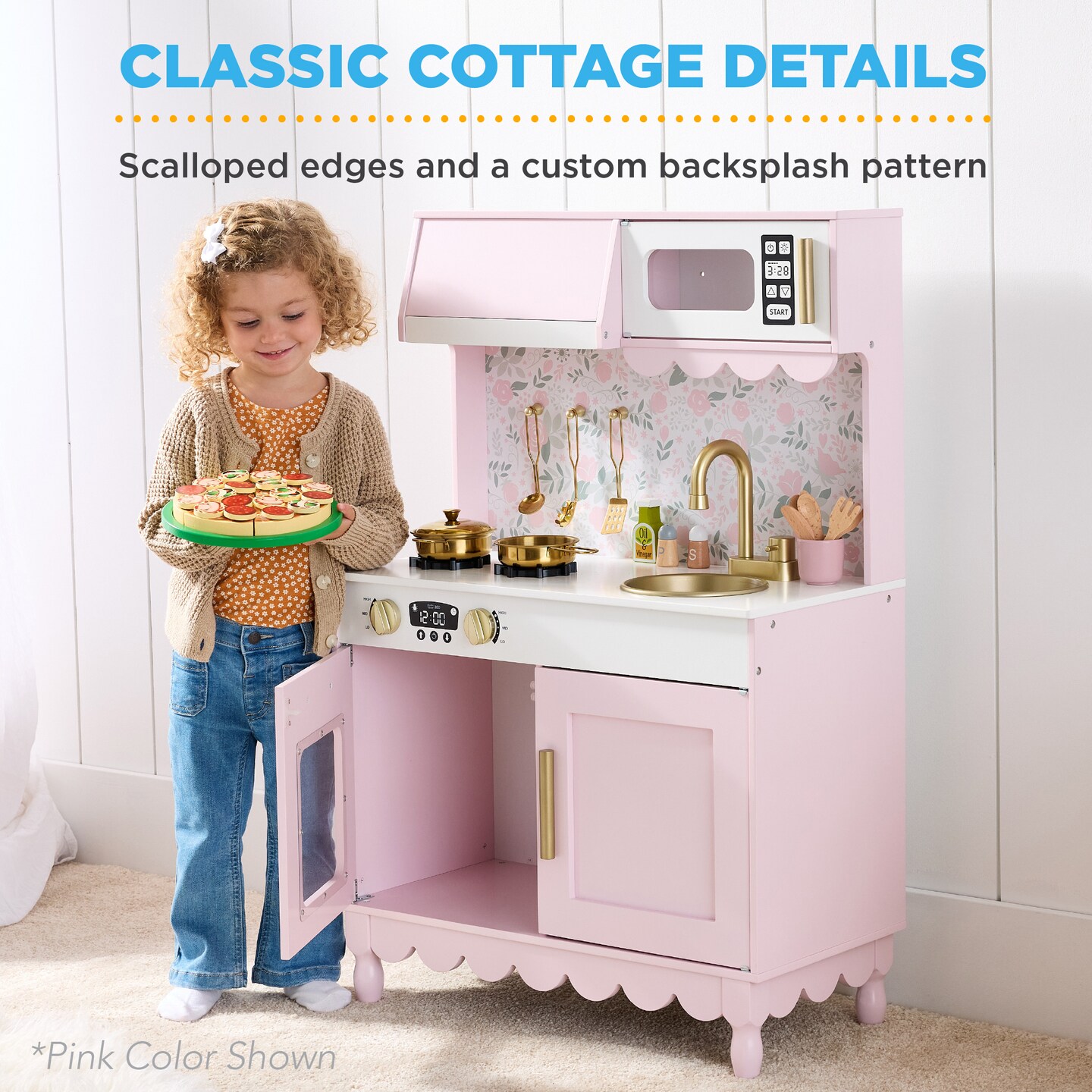 Best Choice Products Pretend Play Cottage Kitchen Wooden Toy Set for Kids w/ 5 Accessories, Oven