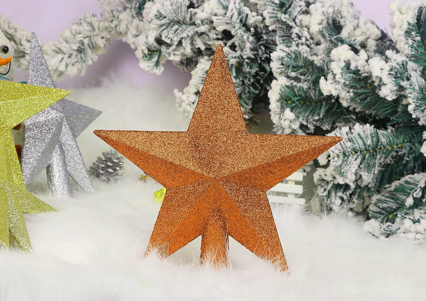 Glitter Star Tree Topper Christmas Decoration-8 Inch,Orange