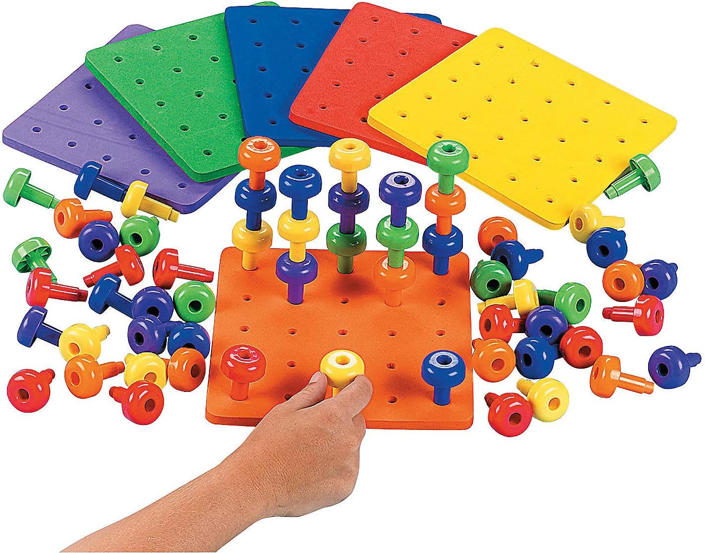 Fun Express Stack It Peg Game with Board - Toddler Activity - Occupational Therapy for Autism - 1 Board and 30 Pegs